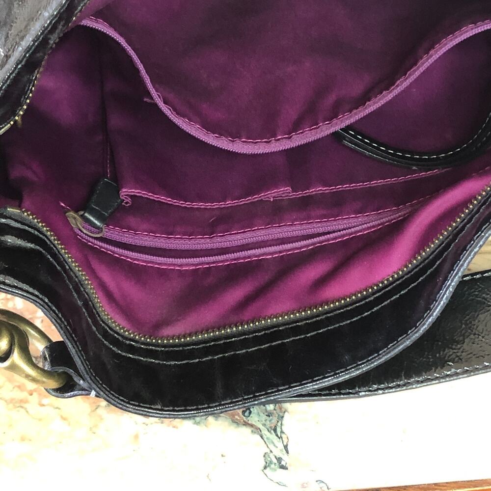 Coach Zoe Crinkled Patent Leather Hobo Bag Purple Interior 2008 Like New - Picture 11 of 16